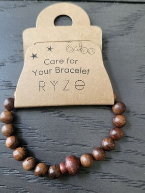Ryze Wooden Bead Bracelet Mushroom- Brown Beads Nwt